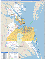 Virginia Beach-Norfolk-Newport News Metro Area Wall Map Basic Style 2026